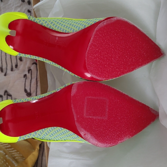 Yellow Pigalle Follies 100 Lace Neon Blue Pumps - Picture 3 of 5